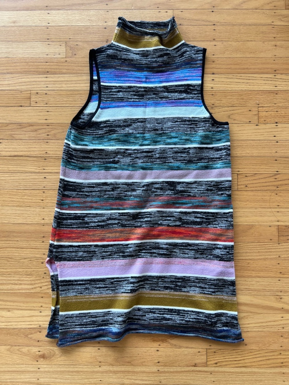 Striped Knit Sleeveless Tunic Mock Neck Sweater Dress - Multicolor